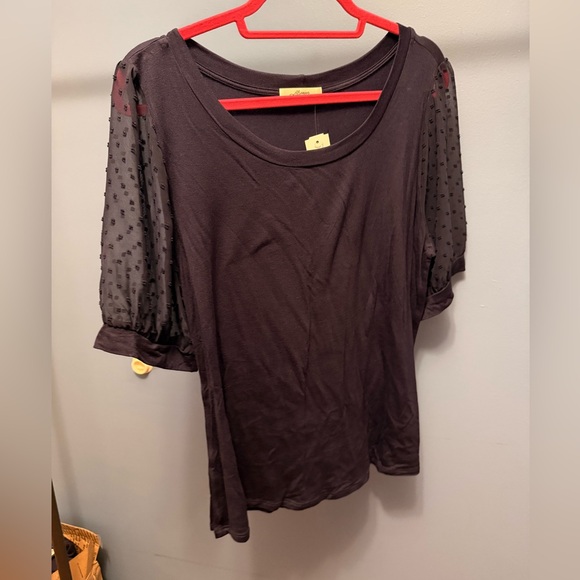 Beacon Tops - Beacon Elegant Navy Blouse with Sheer Sleeves